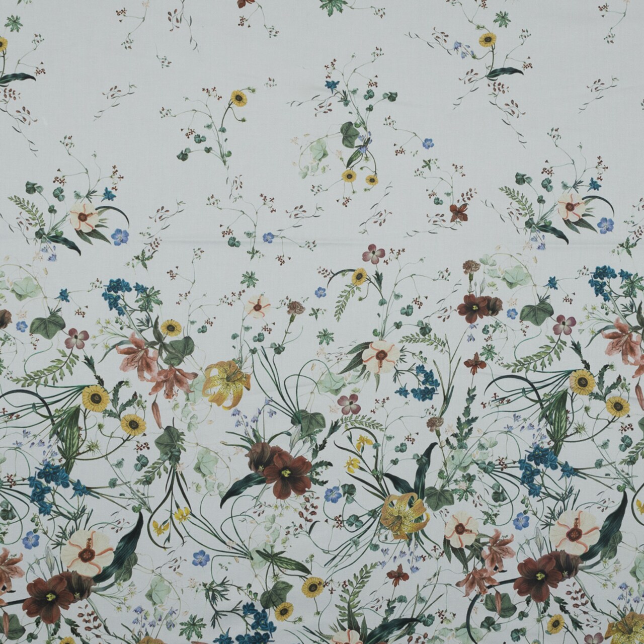 1 Yard White Floral Persephone Bouquet Stretch Cotton Sateen Fabric